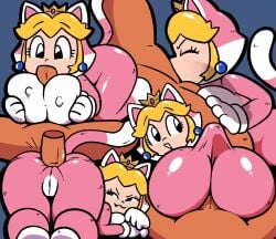 anal anal_sex anal_through_clothes balls_deep blowjob bodysuit buttjob buttjob_over_clothes cat_ears cat_peach cat_tail deepthroat erect_nipples fellatio hard_nipples hotdogging mario_(series) paizufella paizuri paizuri_under_clothes penis princess_peach sex_through_clothes sucking_penis super_mario_3d_world super_mario_bros. yopy