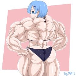 ass back_muscles back_view biceps female matl muscles muscular muscular_arms muscular_female muscular_legs muscular_thighs pecs re:zero_kara_hajimeru_isekai_seikatsu rem_(re:zero)