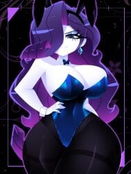 1girls 2025 2d 2d_(artwork) 2d_artwork big_breasts big_thighs black_background black_clothing black_pants blue_eyes blue_leotard breasts bunny_ears busty cleavage curvaceous curvy earrings equestria_girls evil_smile eyebrows eyelashes fake_animal_ears female female_only friendship_is_magic hair_over_one_eye hand_on_hip hourglass_figure huge_breasts large_breasts leotard long_hair looking_at_viewer my_little_pony necktie neckwear no_ai pale-skinned_female pale_skin playboy playboy_bunny purple_hair rabbit_ears rarity_(eg) rarity_(mlp) smile solo strapless thick_thighs twitter_link very_long_hair white_body white_skin xan-gelx(xan)
