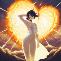 ai_assisted ai_generated black_hair chainsaw_man choker cowboy_shot explosion female female_only green_eyes kokenaart looking_at_viewer nipples pussy reze_(chainsaw_man) small_breasts solo translucent_clothing