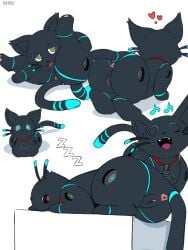 808_(hi-fi_rush) anus black_body black_fur black_tail blue_body blue_eyes domestic_cat felid feline felis female feral fur genitals heart_symbol hi-fi_rush hi_res machine mammal microsoft multicolored_body open_mouth open_smile pawpads pussy quadruped rear_view robot sarox simple_background smile solo tail tango_gameworks teeth tongue whiskers white_background