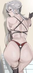arlecchino_(genshin_impact) ass bare_shoulders elbow_gloves enargeia female female female_only genshin_impact looking_at_viewer red_eyes shoulder_blades taiyang_yu thighs