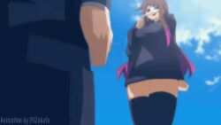(necryzz)zukafu 2girls animated assisted attack breasts brown commission deirdre embarrassed enf exposed exposure eyes female gradient hair highlights laughing long male mask nipples nude only purple pussy shimoto1boy shirt sky sleeves sneak surprised thighhighs thighs white