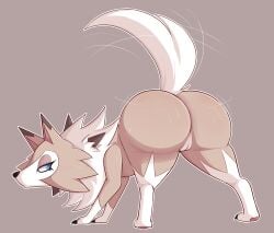 ass ass_up behniis big_butt butt_focus butt_jiggle canid canine canis eyelashes eyeliner female feral fur generation_7_pokemon genitals hi_res humanoid_genitalia humanoid_genitalia_on_feral humanoid_pussy humanoid_pussy_on_feral jiggling looking_back lycanroc makeup mammal midday_lycanroc nintendo pokemon pokemon_(species) pokemon_only pussy raised_tail solo tail tail_motion tailwag tan_body tan_fur wolf
