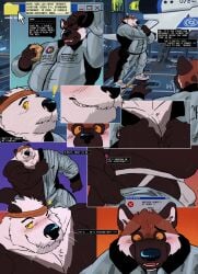 2025 aircraft airplane anthro barazoku belly biceps biped blush bottomwear bottomwear_down bulge chest_tuft closed_eyes clothed clothing co-worker cosmictail deltoids detailed_bulge duo erection error_message exclamation_point eye_contact facial_hair food footwear forrest_(cosmictail) grin hangar hi_res hyena jockstrap kerchief looking_at_another male male/male male_anthro mammal manly mature_male moustache musclegut muscular mustelid navel one_eye_closed otter overalls overalls_down pants pants_down partially_clothed pecs sandwich_(food) sea_otter shirt shoes slightly_chubby smile speech_bubble text tired topwear triceps tuft underwear undressing unwanted_erection vehicle white_clothing white_jockstrap white_underwear wink work_uniform yellow_sclera zayn_(cosmictail)