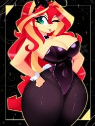 1girls 2025 2d 2d_(artwork) 2d_artwork big_thighs black_background black_clothing bunny_ears bunny_girl bunnysuit cleavage curvaceous curvaceous_female curvaceous_figure curvy curvy_body curvy_female curvy_figure emerald_eyes enormous_thighs equestria_girls fake_animal_ears fake_rabbit_ears female female_only friendship_is_magic green_eyes hand_on_hip hands_on_hips hasbro hourglass_figure huge_breasts large_thighs leotard looking_at_viewer my_little_pony no_ai one_eye_closed one_eye_open playboy playboy_bunny playboy_bunny_costume playboy_bunny_leotard playboy_outfit smile smiling solo strapless strapless_leotard sunset_shimmer tongue tongue_out twitter_link wink winking_at_viewer xan-gelx(xan) yellow-skinned_female yellow_body yellow_skin