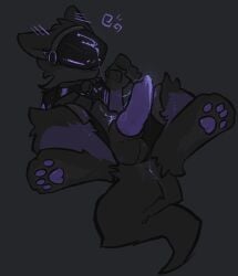 animal_genitalia black_body black_collar black_tail blush bodily_fluids collar colored_cum cum cum_on_body cum_on_head cum_on_penis cum_on_tail cum_on_visor dragonbooper feet fluffy fluffy_tail genital_fluids genitals grey_background kimis_proto lying machine male masturbation paws penis protogen purple_cum purple_paws purple_penis sheath simple_background solo tail unusual_bodily_fluids unusual_cum unusual_genital_fluids visor