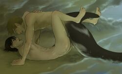 anal anal_sex barefoot black_hair brown_hair cetacean dolphin duo eye_contact feet from_front_position gay hair haruka_nanase hug human human_on_humanoid human_penetrated humanoid humanoid_penetrating interspecies looking_at_another lying makoto_tachibana male male/male male_penetrating_male mammal marine merfolk missionary_position oceanic_dolphin on_back orca penetration peregr1ne sex sex_on_the_beach split_form submissive_male toothed_whale wet wet_body yaoi