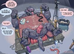 2025 abs anal_toy ankle_cuffs anthro arm_tuft balls bed beralin biceps blush bodily_fluids bondage bondage bound collar consent_themes cuff_(restraint) deltoids dripping drooling elbow_tuft erection eyeless fangs feet fist furniture gag gagged genital_fluids genitals hi_res humanoid lube_bottle lying male manly monster muscular muscular_bottom muscular_legs muscular_male muscular_sub muscular_thighs neck_muscles nipple_clamp on_back pecs penis pillow precum precum_drip profanity reclining recording_video restraints ring_gag saliva sex_toy shoulder_tuft solo sounding_rod speech_bubble spreader_bar straps submissive teeth text throbbing throbbing_penis tissue tissue_box trash_can triceps tuft urethral vein veiny_penis wrist_cuffs