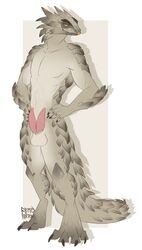 2016 4_toes 5_fingers abelsword abs animal_genitalia animal_penis anthro anthro_only armadillo_girdled_lizard athletic balls bedroom_eyes biped border brown_balls brown_scales claws digitigrade diphallia diphallism erection full-length_portrait furry girdled_lizard grey_background grey_scales half-closed_eyes hand_on_hip hemipenes humanoid_hands hybrid_penis lizard long_tail looking_away male multi_penis multicolored_scales no_humans nude outside_border penis pink_penis portrait pose reptile scales scalie seductive sheath signature simple_background slit_pupils smile solo standing thick_tail toe_claws toes tsume87 white_background white_border yellow_eyes yellow_scales