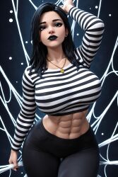 1girls 3d 3d_(artwork) abs ai ai_generated big_ass big_breasts black_hair black_jeans black_legwear black_lips black_lipstick black_pants breasts busty busty_female female gold_jewelry gold_necklace goth goth_girl goth_mommy halloween halloween_decoration halloween_theme hi_res high_resolution highres jeans joan_(oc) joan_goth_mommy_(oc) large_breasts long_hair long_sleeves muscular muscular_female necklace plump_lips radnsad skin_tight skin_tight_outfit skintight slim_thick slim_waist solo solo_female solo_focus spider_web spiderweb striped striped_shirt stripes tagme thick_ass thick_legs thick_thighs tight_clothes tight_clothing tight_pants tight_shirt web