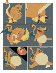 2017 anus ass belly big_belly canine charizard comic digital_media_(artwork) dragon eating eeveelution english_text feral feralduo flareon fox longlevy mammal mane nintendo nude oral_vore pokemon pokemon_(species) simple_background sitting text video_games vore