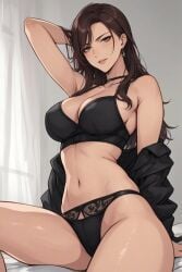 1girls ai-created ai_art ai_generated alone arm_behind_head arm_up arms bangs belly belly_button black_bra black_choker black_eyebrows black_eyelashes black_panties black_shirt black_underwear blush blush_lines blushed_under_eyes blushing_at_viewer blushing_female blushing_lines blushlines bra breasts brown-haired_female brown_eyebrows brown_eyelashes brown_hair brown_hair_female chest choker clavicle cleavage cleavage_overflow cleavage_window clothes_down clothing_down collarbone covered_breast covered_breasts cross_ear_ring cross_earring curtains curvaceous curvaceous_body curvaceous_female curvaceous_figure curvaceous_teenager curvaceous_thighs dark_eyebrows dark_eyelashes ear ear_ring earring elbow eyebrows eyelashes eyes female female_focus female_looking_at_viewer female_only flush flushed girl_focus girl_solo gray_background gray_eyes hair_behind_ear half_naked half_naked_female half_nude half_nude_female hips indoor indoors lingerie lingerie_panties lips lock_of_hair long-haired_female long_hair long_hair_female looking_at_viewer loose_hair midriff midriff_showing mouth naked_belly navel neck nose one_female only_girl open_eyes opened_eyes panties parted_hair parted_lips presenting_body presenting_self removed_clothes removed_clothing room sexy sexy_body sexy_female sexy_girl sexy_panties sexy_pose sexy_underwear sheets shiny_body shiny_breasts shiny_hair shiny_skin shiny_thighs shirt shirt_down shoulders sitting sitting_female small_earrings solo solo_female solo_focus solo_girl stomach teenage_female teenager thighs underpants underwear undress undressed undressed_self waist wants_to_play white_female white_skin white_skinned white_skinned_female window window_light young young_female young_girl