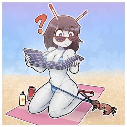 android android_girl antennae beach beach_towel beepo_(chunkymoon) belly_button big_ass big_breasts big_butt black_hair blue_bikini blue_bikini_bottom blue_bikini_top blue_eyes book breasts bubble_ass bubble_butt enormous_ass enormous_breasts eyelashes female female_focus female_only flip_flops glasses huge_breasts huge_butt large_ass large_breasts machine metallic_body robot robot_girl robot_humanoid robot_joints sole_female sunbathing tanning thick_ass thick_butt thick_hips thick_thighs voluptuous voluptuous_body voluptuous_female white_body