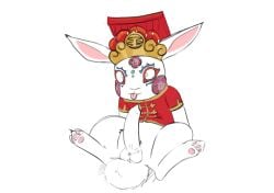 absurd_res balls clothed clothing foreskin genitals hi_res lagomorph leporid looking_up male mammal pantsless partially_clothed penis presenting presenting_penis pubes rabbit sitting spike_chunsoft spread_legs spreading tapering_penis tongue tongue_out twerpishimp uncircumcised zero_escape zero_iii