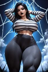 1girls 3d 3d_(artwork) abs ai ai_generated big_ass big_breasts black_hair black_jeans black_legwear black_lips black_lipstick black_pants breasts busty busty_female female gold_jewelry gold_necklace goth goth_girl goth_mommy halloween halloween_decoration halloween_theme hi_res high_resolution highres jeans joan_(oc) joan_goth_mommy_(oc) large_breasts long_hair long_sleeves low-angle_view muscular muscular_female necklace plump_lips radnsad skin_tight skin_tight_outfit skintight slim_thick slim_waist solo solo_female solo_focus spider_web spiderweb striped striped_shirt stripes tagme thick_ass thick_legs thick_thighs tight_clothes tight_clothing tight_pants tight_shirt viewed_from_below web