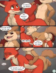 2017 anal anal_sex anthro anus ass balls canine closed_eyes comic dialogue disney duo english_text fennec finnick fox gay green_eyes male male_only mammal nick_wilde nude penetration penis profanity red_fox seth-iova sex size_difference small_dom_big_sub text yaoi zootopia