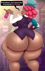 1girls 2026 anthro ass big_breasts big_butt brawl_stars butt dark-skinned_female dark_skin hyper juju_(brawl_stars) looking_at_viewer no_panties nude nude_female pink_hair red_hair solo solo_female spanish_text supercell text xequiel