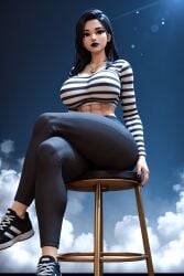 1girls 3d 3d_(artwork) abs ai ai_generated big_ass big_breasts black_hair black_jeans black_legwear black_lips black_lipstick black_pants breasts busty busty_female crossed_legs female gold_jewelry gold_necklace goth goth_girl goth_mommy hi_res high_resolution highres jeans joan_(oc) joan_goth_mommy_(oc) large_breasts legs_crossed long_hair long_sleeves low-angle_view muscular muscular_female necklace plump_lips radnsad sitting skin_tight skin_tight_outfit skintight slim_thick slim_waist solo solo_female solo_focus stool striped striped_shirt stripes tagme thick_ass thick_legs thick_thighs tight_clothes tight_clothing tight_pants tight_shirt viewed_from_below