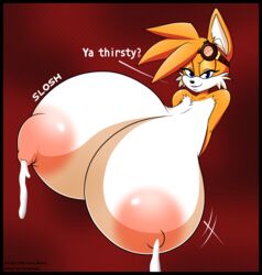 2017 anthro areola big_breasts blue_eyes breasts canine cornchip21 english_text erect_nipples female fox fur hair huge_breasts hyper hyper_breasts lactation little-gray-bunny mammal mobian_(species) nipples nude rule_63 sega solo sonic_(series) sonic_the_hedgehog_(series) tails tailsko text video_games white_fur