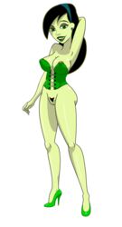 1girls alternate_version_available areola_slip arms_behind_head bare_shoulders big_breasts black_hair bottomless breasts busty cleavage corset curvy disney disney_channel ear_piercing earrings erect_nipple erect_nipples eyeliner eyeshadow female female_only fnbman front_view green_eyes green_lipstick green_skin hair_ornament hairband hairy_pussy half-dressed half_dressed hand_behind_head hands_behind_head high_heels hourglass_figure human innie_pussy kim_possible lingerie lipstick long_hair looking_at_viewer makeup miss_go nipples open_mouth piercing pose posing pubes pubic_hair pussy shadow shego shiny shiny_skin simple_background solo standing voluptuous white_background wide_hips