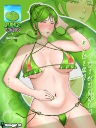 1girl 1girls 2d areolae english_text female female_focus female_only gijinka human human_female large_breasts light-skinned_female lily_pad_(plants_vs._zombies) lily_pad_(pvz) meeowgypt mommy nipples plant plants_vs._zombies plants_vs_zombies pubic_hair_peek solo solo_female text video_game_character watermark