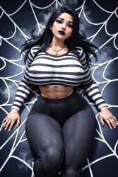 1girls 3d 3d_(artwork) abs ai ai_generated big_ass big_breasts black_hair black_jeans black_legwear black_lips black_lipstick black_pants breasts busty busty_female female gold_jewelry gold_necklace goth goth_girl goth_mommy halloween halloween_decoration halloween_theme hi_res high_resolution highres jeans joan_(oc) joan_goth_mommy_(oc) large_breasts laying laying_down long_hair long_sleeves muscular muscular_female necklace plump_lips radnsad skin_tight skin_tight_outfit skintight slim_thick slim_waist solo solo_female solo_focus spider_web spiderweb striped striped_shirt stripes tagme thick_ass thick_legs thick_thighs tight_clothes tight_clothing tight_pants tight_shirt web