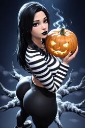 1girls 3d 3d_(artwork) abs ai ai_generated big_ass big_breasts black_hair black_jeans black_legwear black_lips black_lipstick black_pants breasts bubble_ass bubble_butt busty busty_female female gold_jewelry gold_necklace goth goth_girl goth_mommy halloween halloween_decoration halloween_pumpkin halloween_theme hi_res high_resolution highres jack-o'-lantern jeans joan_(oc) joan_goth_mommy_(oc) large_breasts long_hair long_sleeves muscular muscular_female necklace plump_lips pumpkin radnsad skin_tight skin_tight_outfit skintight slim_thick slim_waist solo solo_female solo_focus striped striped_shirt stripes tagme thick_ass thick_legs thick_thighs tight_clothes tight_clothing tight_pants tight_shirt