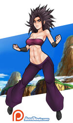 adult_swim black_eyes black_hair breasts caulifla dragon_ball dragon_ball_super female jago_dibuja light-skinned_female light_skin long_hair saiyan shaved_pussy spiky_hair toonami