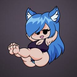 1girls armpits arms_behind_head barefeet barefoot big_breasts black_bra black_underwear blue_hair blue_underwear bra breasts cat_ears cat_girl catgirl chibi clothed clothes clothing feet female female_only fnf fnf_mod fnf_mods foot_fetish foot_focus friday_night_fappin friday_night_funkin friday_night_funkin_mod jessy_(oc) oc original_character soles striped_underwear thick thick_thighs thighs toes underwear