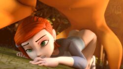 1girls 3d animated ben_10 cartoon_network clothing doggy_style female gif greatm8 green_eyes gwen_tennyson human incest interspecies male orange_hair short_hair teenager wildmutt young zoophilia