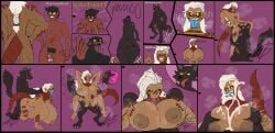 1boy abs black_sclera blowjob blue_tongue breasts brown_nipples brown_sclera comic cum dialogue dnd_character dungeons_and_dragons edit exposed_breasts female flareup006_(spacemonkey006) huge_breasts long_hair male massive_breasts panels scaled_forearms scales scalie scalie_female scalie_humanoid scars sharp_teeth small_waist tail text transformation tua'tara_windfury werewolf werewolf_transformation white_hair wolf_humanoid wolf_man yellow_eyes