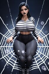 1girls 3d 3d_(artwork) abs ai ai_generated big_ass big_breasts black_hair black_jeans black_legwear black_lips black_lipstick black_pants breasts busty busty_female female gold_jewelry gold_necklace goth goth_girl goth_mommy halloween halloween_decoration halloween_theme hi_res high_resolution highres jeans joan_(oc) joan_goth_mommy_(oc) large_breasts long_hair long_sleeves muscular muscular_female necklace plump_lips radnsad skin_tight skin_tight_outfit skintight slim_thick slim_waist solo solo_female solo_focus spider_web spiderweb striped striped_shirt stripes tagme thick_ass thick_legs thick_thighs tight_clothes tight_clothing tight_pants tight_shirt web