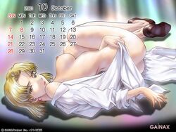 1girls 2001 blonde_hair calendar_(medium) clothing female medium_breasts mole mole_under_eye neon_genesis_evangelion posing ritsuko_akagi short_hair tagme