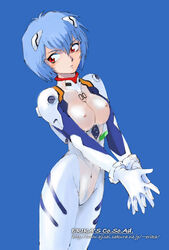 1girls blue_hair bodysuit breasts clothing erect_nipples erect_nipples_under_clothes female gainax human neon_genesis_evangelion pale-skinned_female pale_skin pilot_suit plugsuit red_eyes rei_ayanami see-through see-through_clothing shibata_masahiro short_hair small_breasts