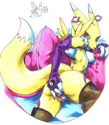 2003 breasts color digimon exposed_breasts female female_only fur furry furry_breasts renamon sawblade_(artist) solo vulva