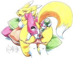 2003 anal anal_insertion anthro back_view breasts clothes color digimon dildo female female_only fur furry insertion masturbation panties renamon sawblade_(artist) sex_toy solo tagme underwear vulva