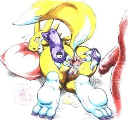 2003 after_sex anthro anus ass color cum digimon female fur furry human interspecies male penis renamon sawblade_(artist) straight tagme