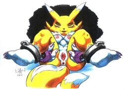 2004 breasts color digimon exposed_breasts female female_only front_view fur furry renamon sawblade_(artist) solo vulva