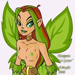 1girls 2006 belt breasts fairy fairy_wings female female_only illusen_(neopets) neopets nipples pointy_ears solo text wings