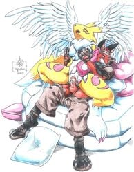 2003 anthro bed breasts clothes color digimon female fur furry insertion interspecies lying male nude on_back penis renamon reverse_cowgirl_position sawblade_(artist) sex straddle tagme vaginal_insertion vaginal_penetration vulva