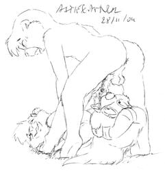 2004 anthro asthexiancal bear cub disney female fur furry kit_cloudkicker male mammal molly_cunningham monochrome penis rebecca_cunningham straight talespin