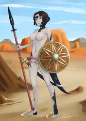 1futa armor au_ra balls belt breasts casual curvy desert detailed_background dickgirl erect_nipples erection exposed final_fantasy final_fantasy_xiv full_length futa_only futanari horn humanoid humanoid_penis intersex large_breasts looking_at_viewer magnifire mammal mostly_nude nipples nude open_mouth outdoors penis sand scales shield sky solo solo_futa spear square_enix tribal warrior weapon