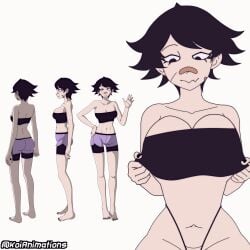 ahoykoi animated animated black_hair breasts breasts_out character_sheet huge_breasts koi_(koianimations) koianimations revealing_breasts stripetease tomboy tube_top tubetop