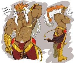 armpit armpit_hair ass balls bara big_penis blush bulge fire_emblem fire_emblem_heroes flaccid giganuramaki handprint handprint_on_ass helbindi_(fire_emblem) male male_only muscles muscular nintendo penis solo solo_male speech_bubble