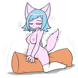 artist_request blue_hair breasts crotch_rub fox furry masturbation nipples pillow_sex short_hair