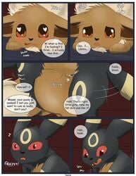 <3_eyes all_fours black_nose blush brown_eyes chest_tuft comic dialogue eevee eeveelution female feral forced heart invalid_tag male nintendo open_mouth pokemon pokemon_(species) raised_tail red_eyes straight tongue tongue_out tuft umbreon video_games xxgato