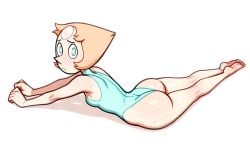 1girls ai_generated ass bare_legs big_ass big_butt blonde_hair blue_eyes bubble_butt cartoon_network feet gem_(species) leotard looking_at_viewer pale-skinned_female pale_skin pearl_(steven_universe) shiny_skin shy simple_background small_breasts solo steven_universe stretching sweat sweatdrop sweating sweaty tosca