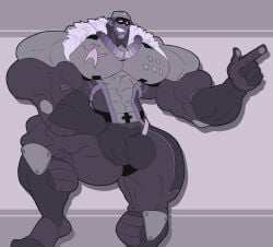 1boy 1man abs armor armored_male biceps big_muscles bulge bulge_through_clothing calves commission finger_gun fully_clothed grabbing_bulge helmet huge_biceps huge_muscles huge_pecs hyper hyper_biceps hyper_bulge hyper_male hyper_muscles hyper_pecs hyper_thighs large_muscles male_only muscular_male oc oc_character pecs purple_skin remert smirk thighs wide_shoulders