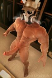 bunny_ears coel3d full_body looking_at_viewer male masked_male muscles orange_eyes pyro pyro_(team_fortress_2) scars scars_all_over solo steam steamy_breath team_fortress_2 toned_male white_mask